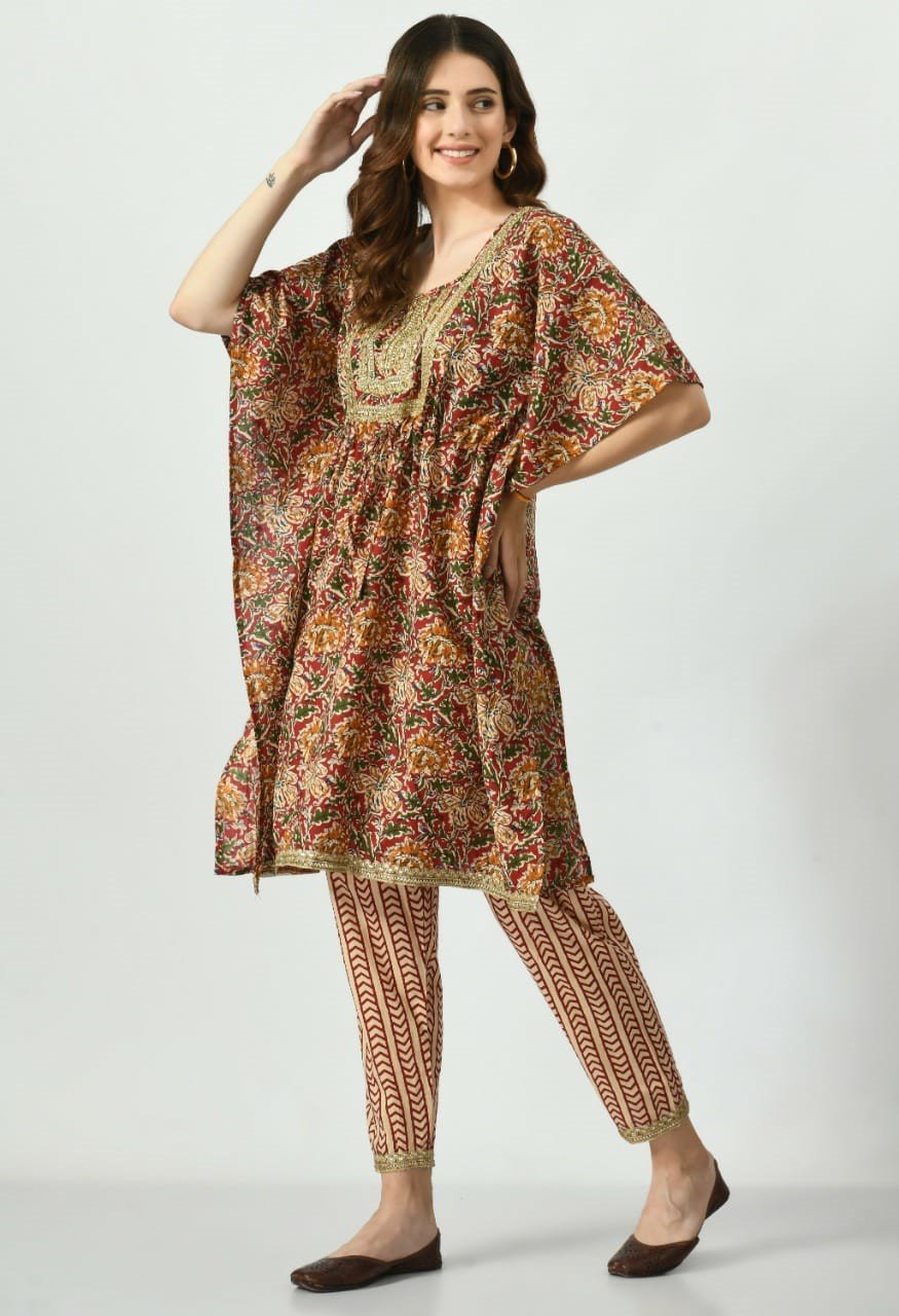 Women Cotton Printed Kaftan Top Pyjama