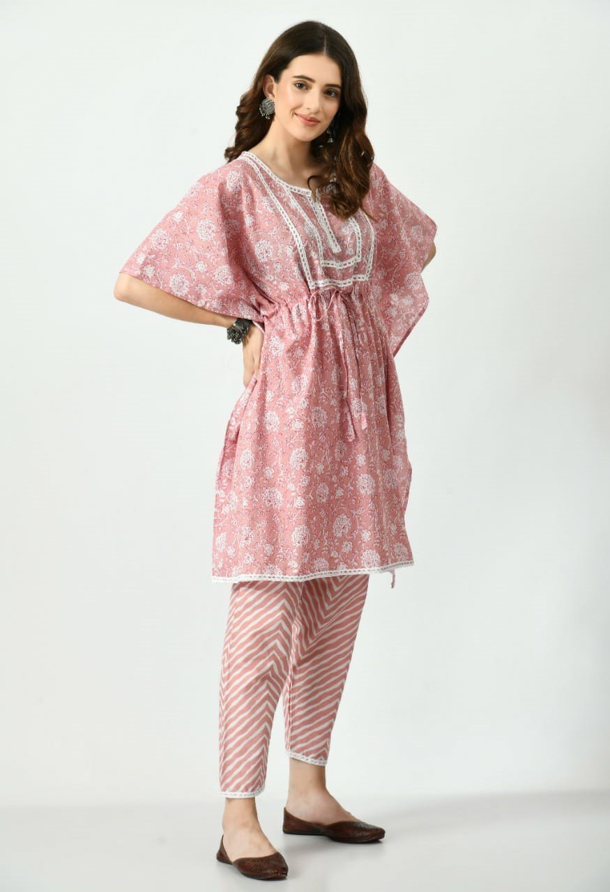 Women Cotton Printed Kaftan Top Pyjama