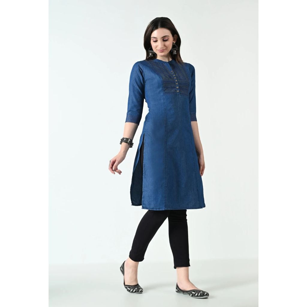 Women’s Embroidered Denim Long Kurti