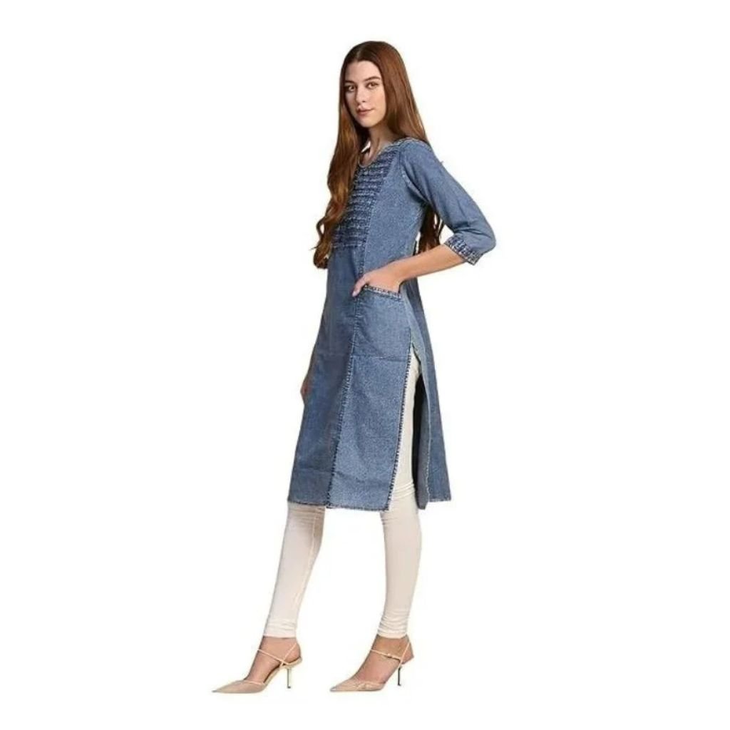 Denim Kurtis for Women with Two Side Pockets