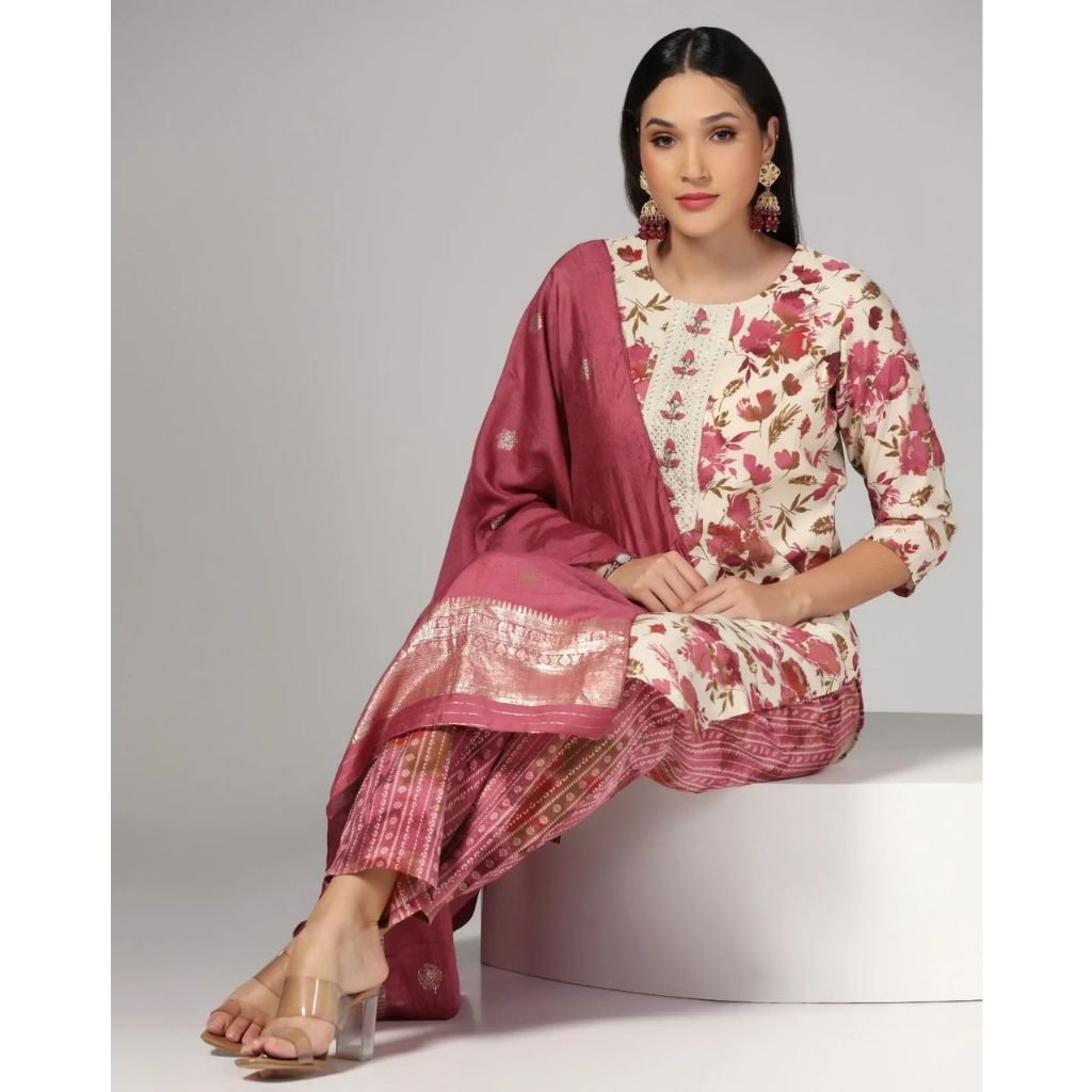 Cotton Straight Kurti Pant With Dupatta Set For Women