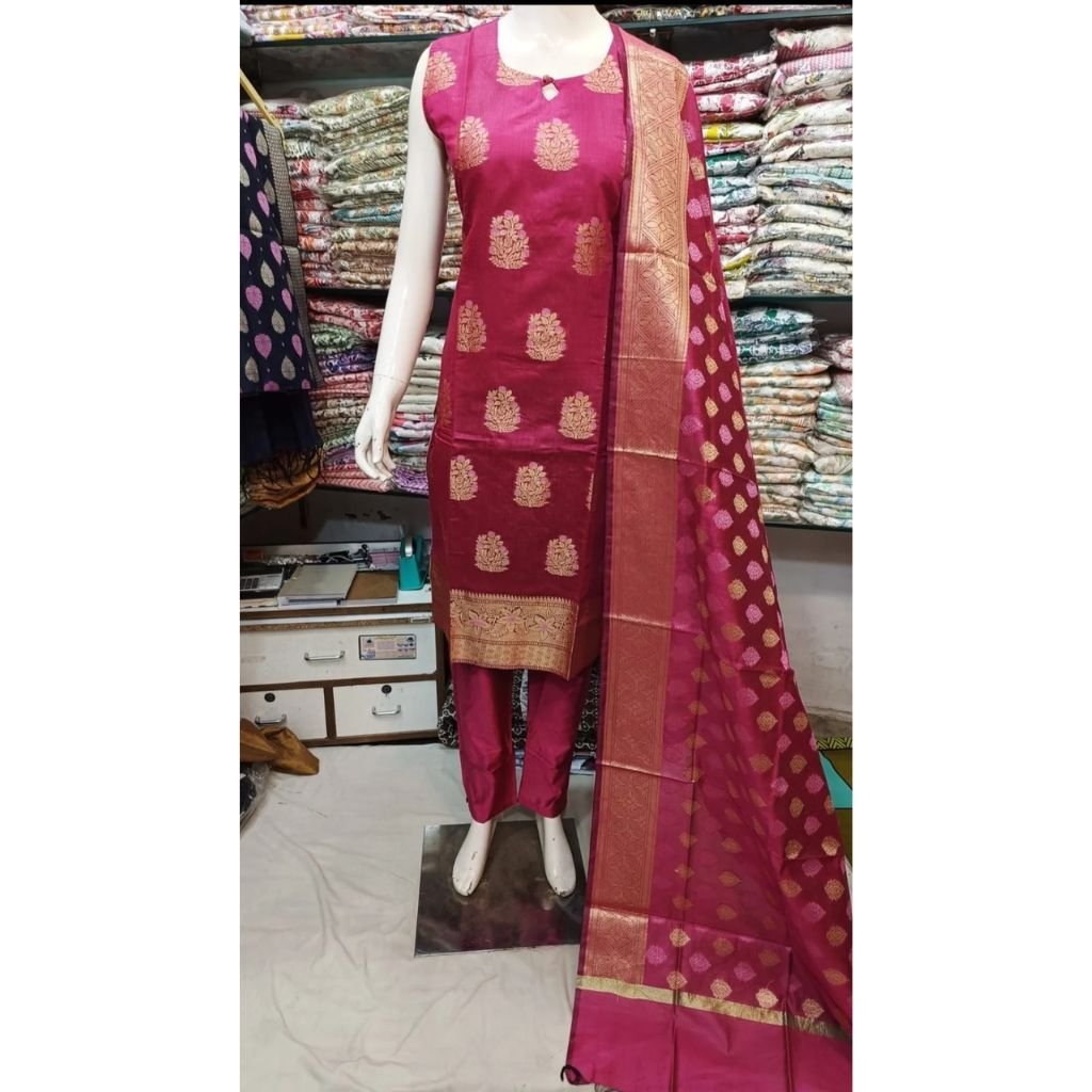 Chanderi Kurta Pant Set With Banarasi Dupatta For Women