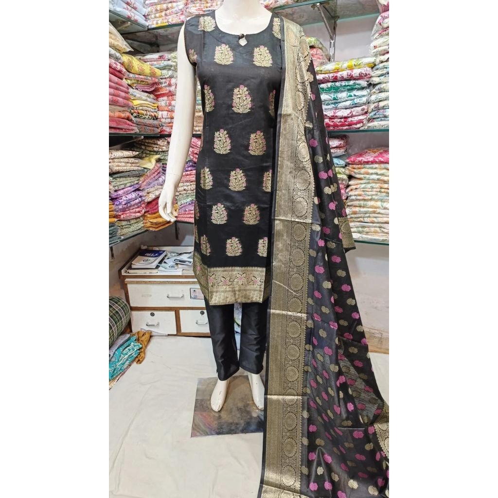 Chanderi Kurta Pant Set With Banarasi Dupatta For Women