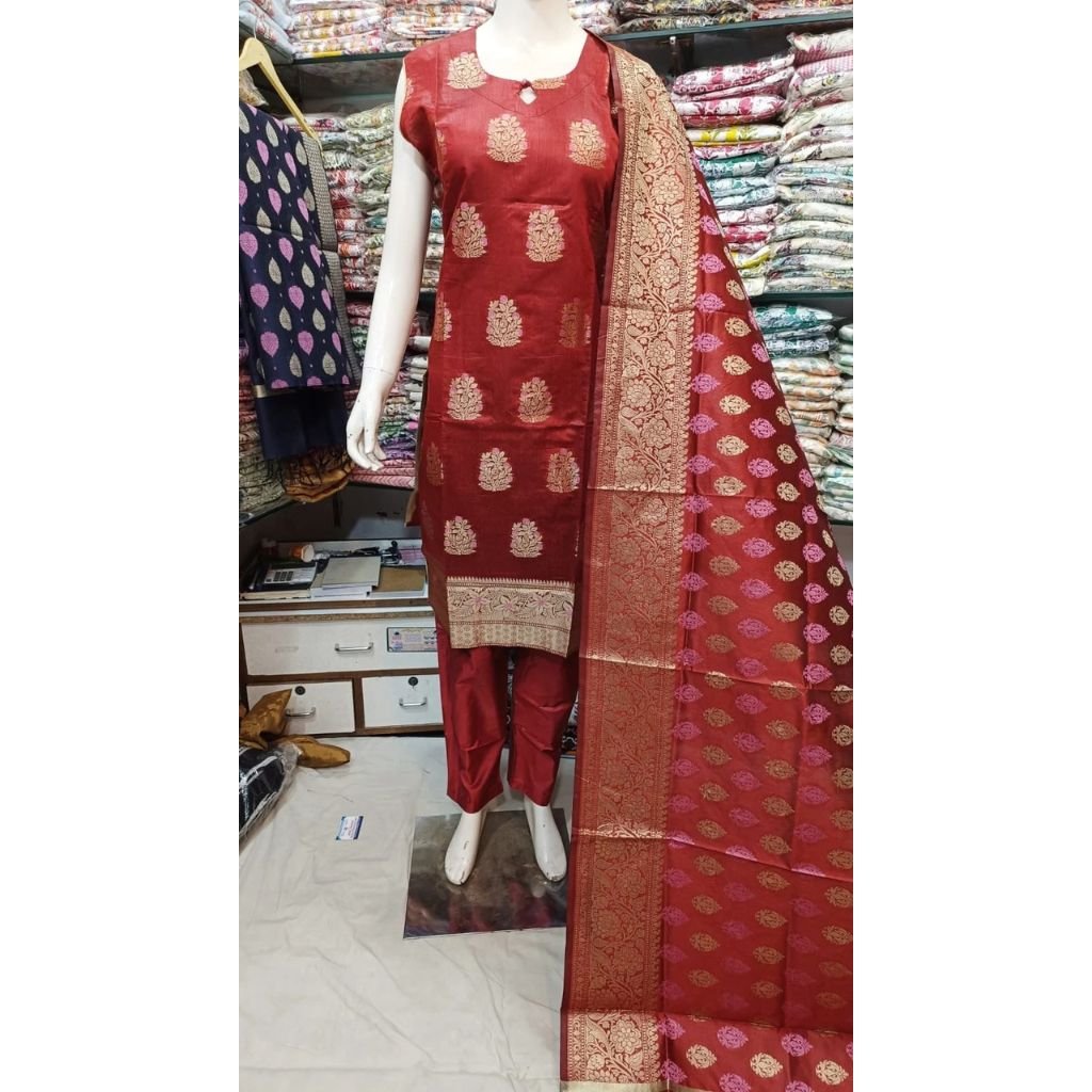 Chanderi Kurta Pant Set With Banarasi Dupatta For Women