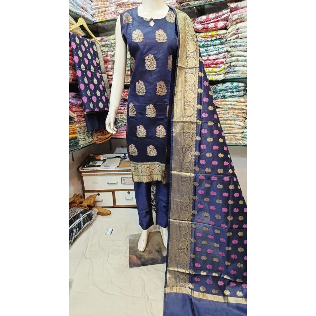 Chanderi Kurta Pant Set With Banarasi Dupatta For Women