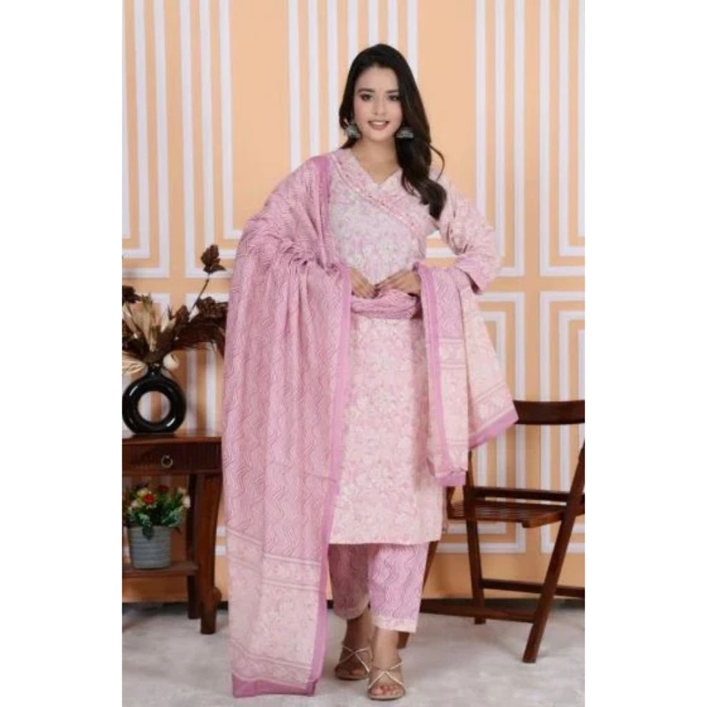 Women Pure Cotton Kurta Pant Dupatta Set