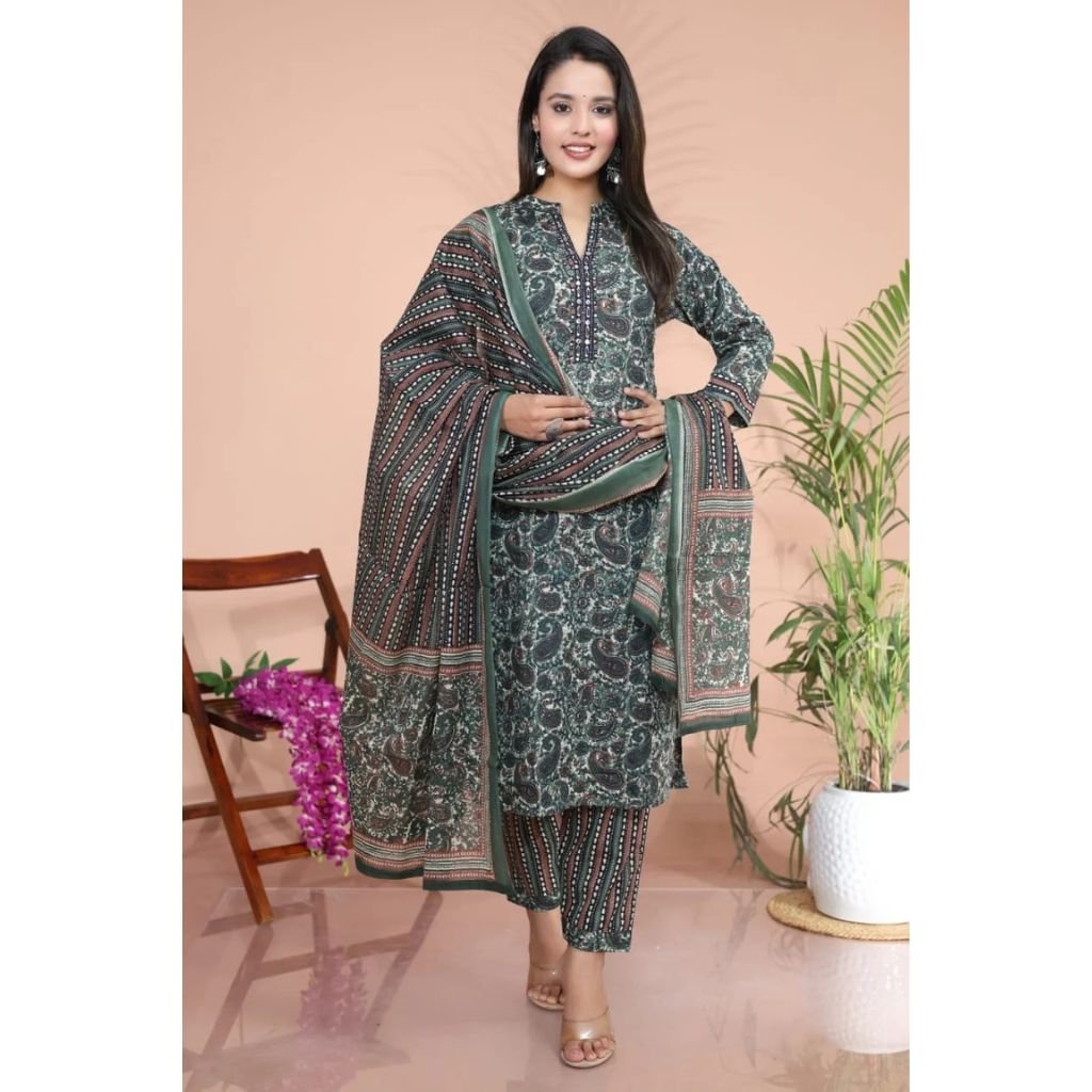 Women Cotton Blend Kurta Pant Set with Dupatta