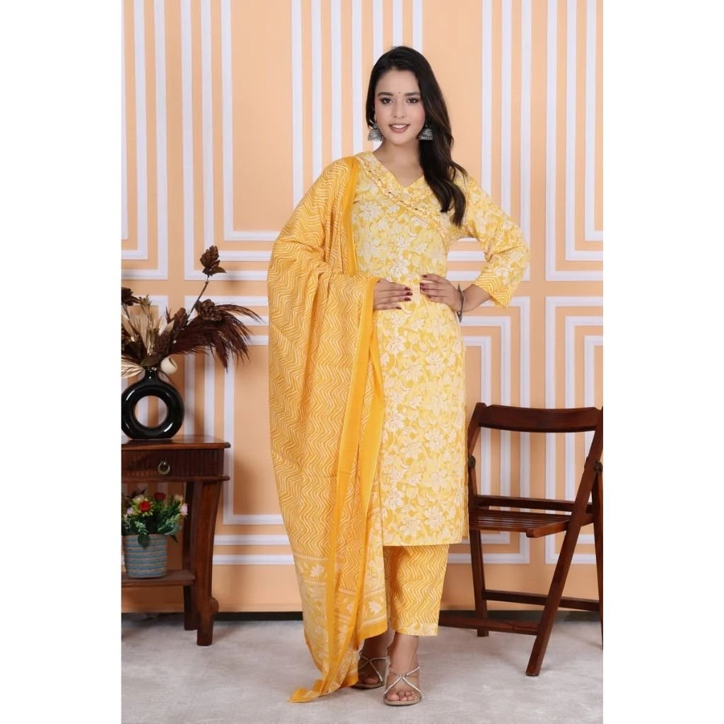 Women Pure Cotton Kurta Pant Dupatta Set