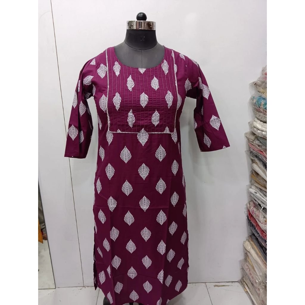 Cotton Straight Round Neck Kurti For Women