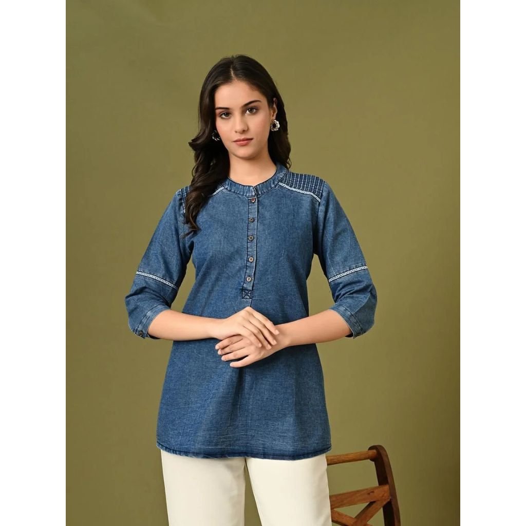 Designer Pintex Denim Top For Women