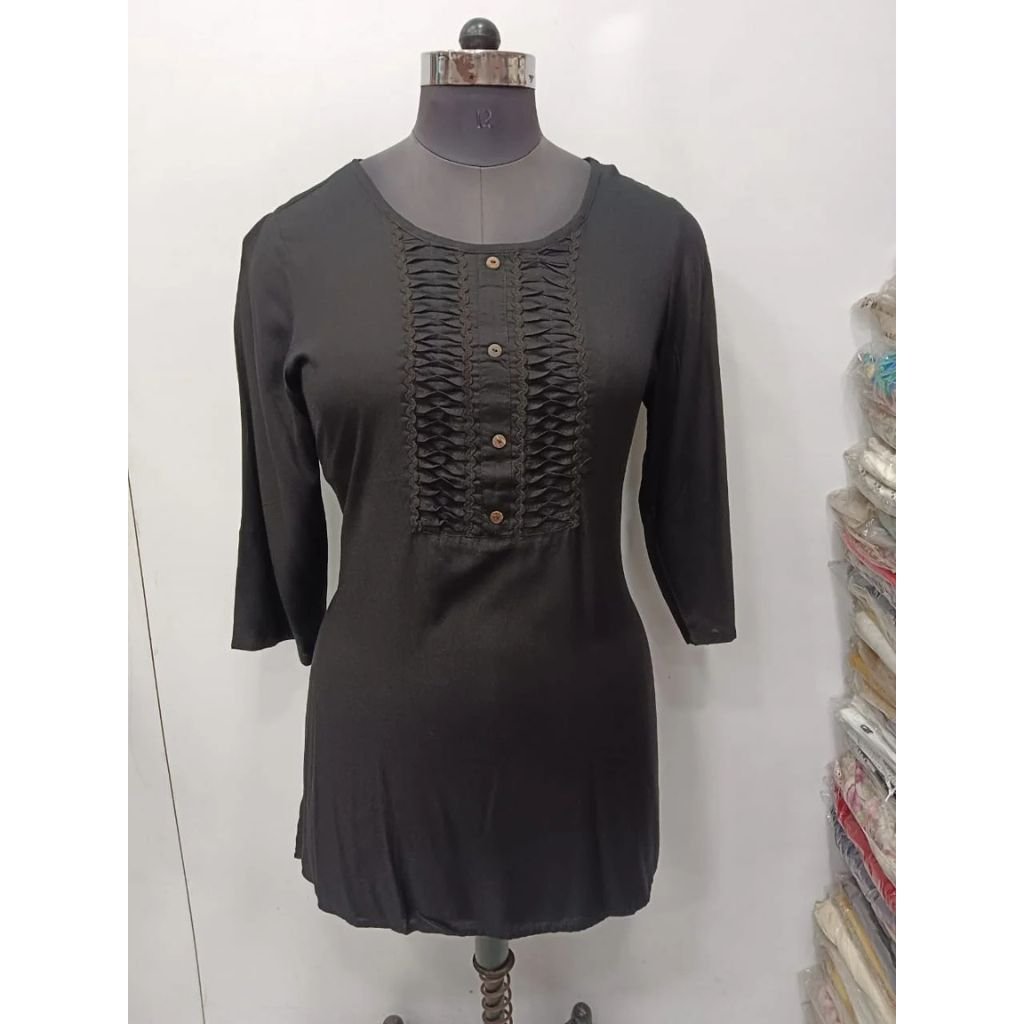 Black 3/4 Sleeve Plain Short Kurti For Women