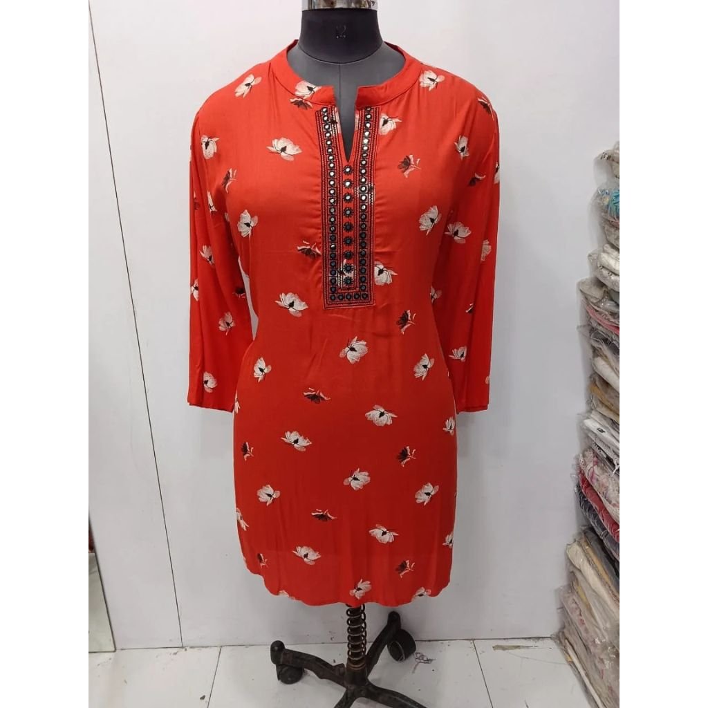 Rayon Printed Short Kurti For Women