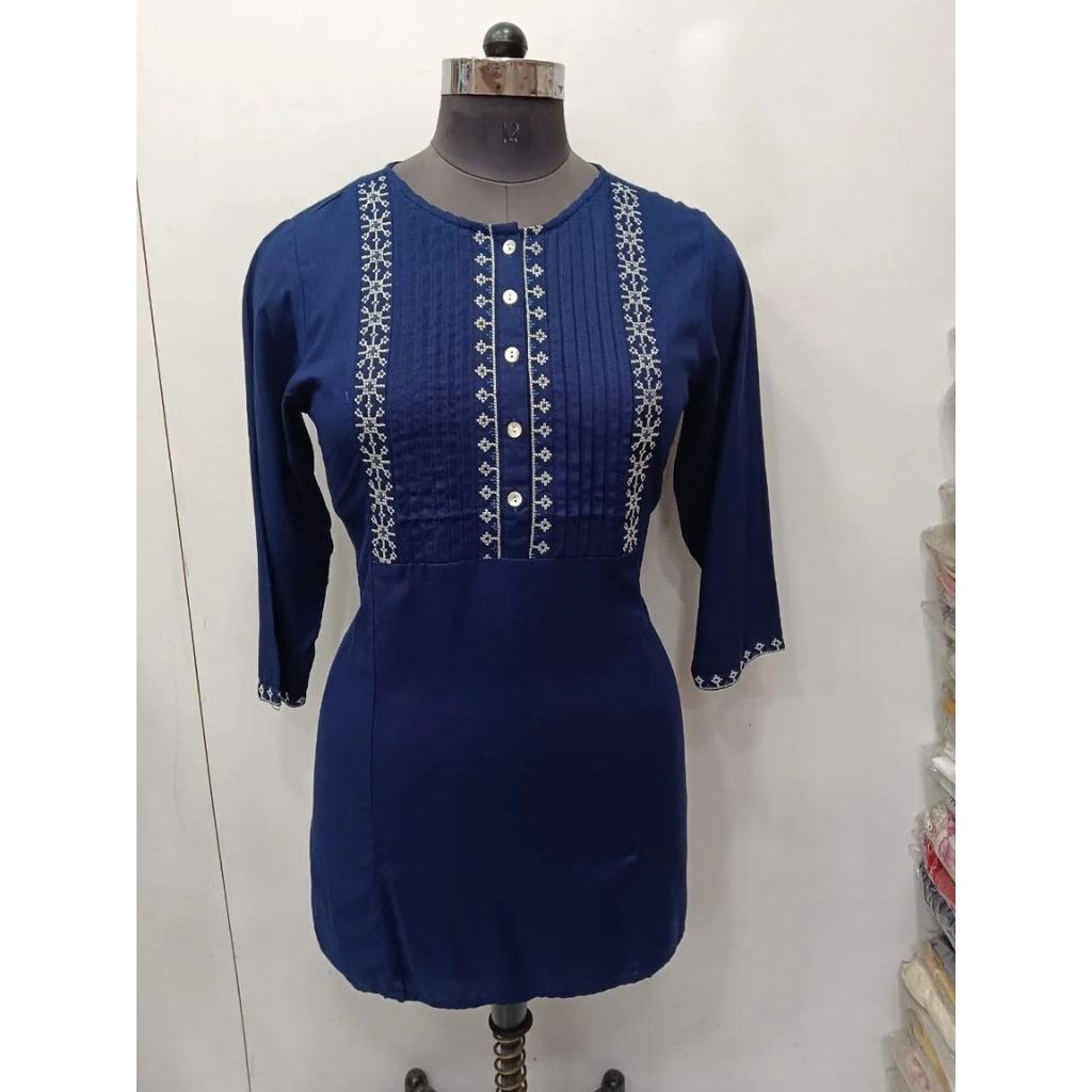 Navy Blue Rayon Short Kurti For Women