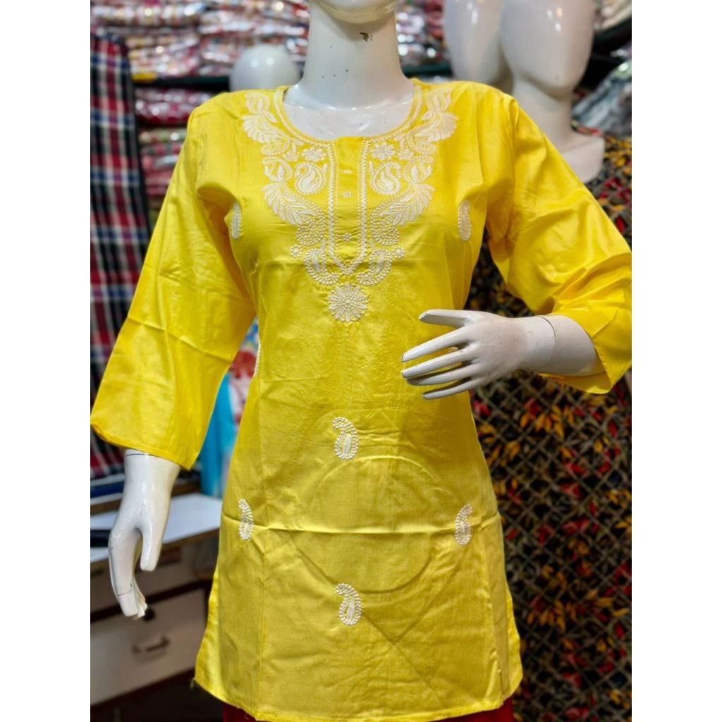 Cotton Yellow Short Kurti