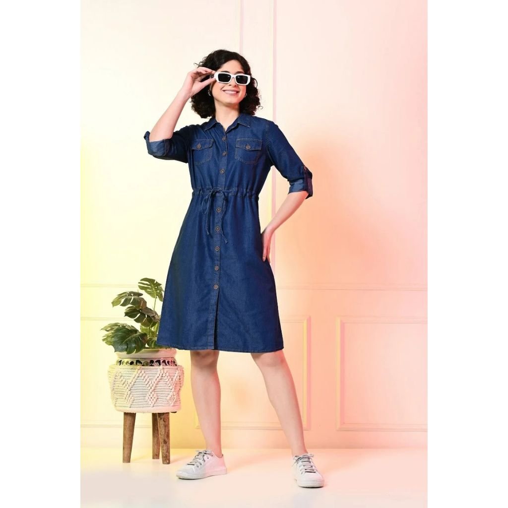 Stylish Denim Dress With Adjustable String