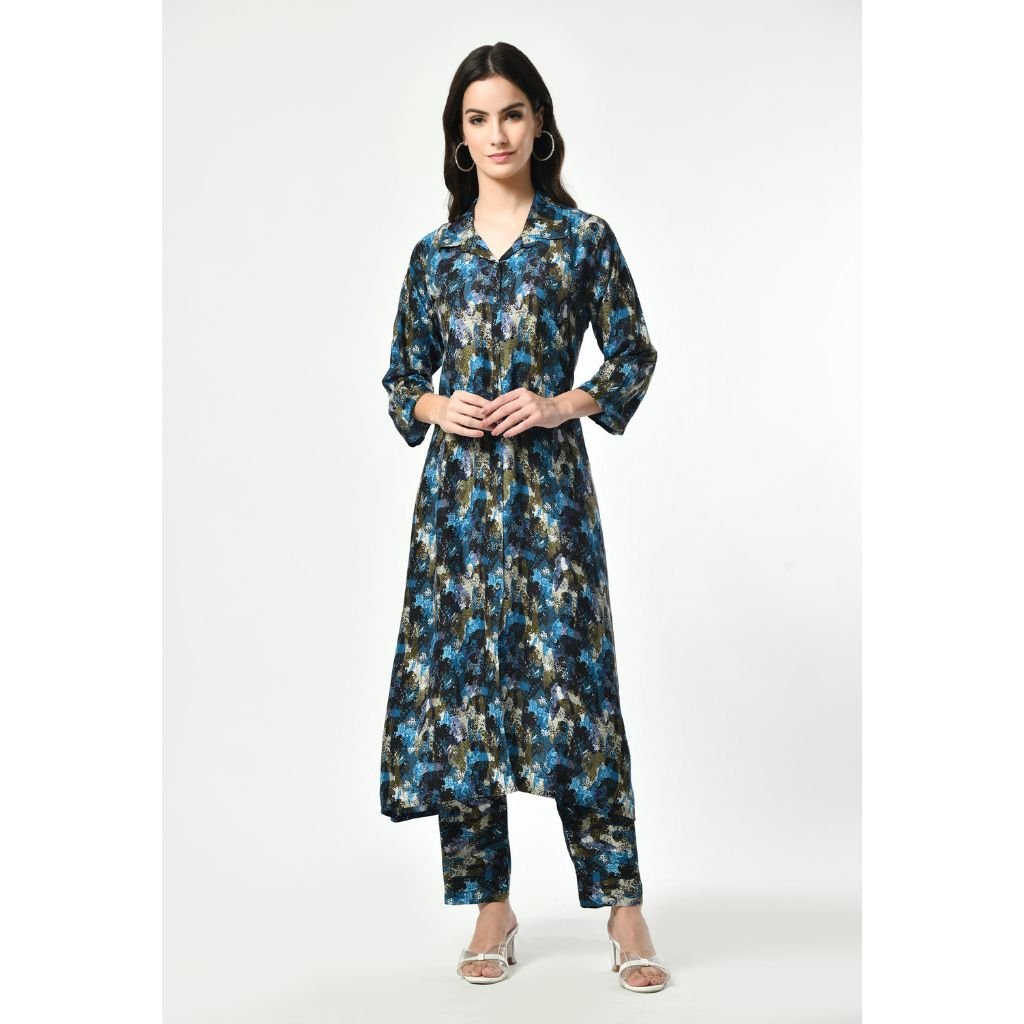 Digital Printed Reyon Kurta Pant Set For Women