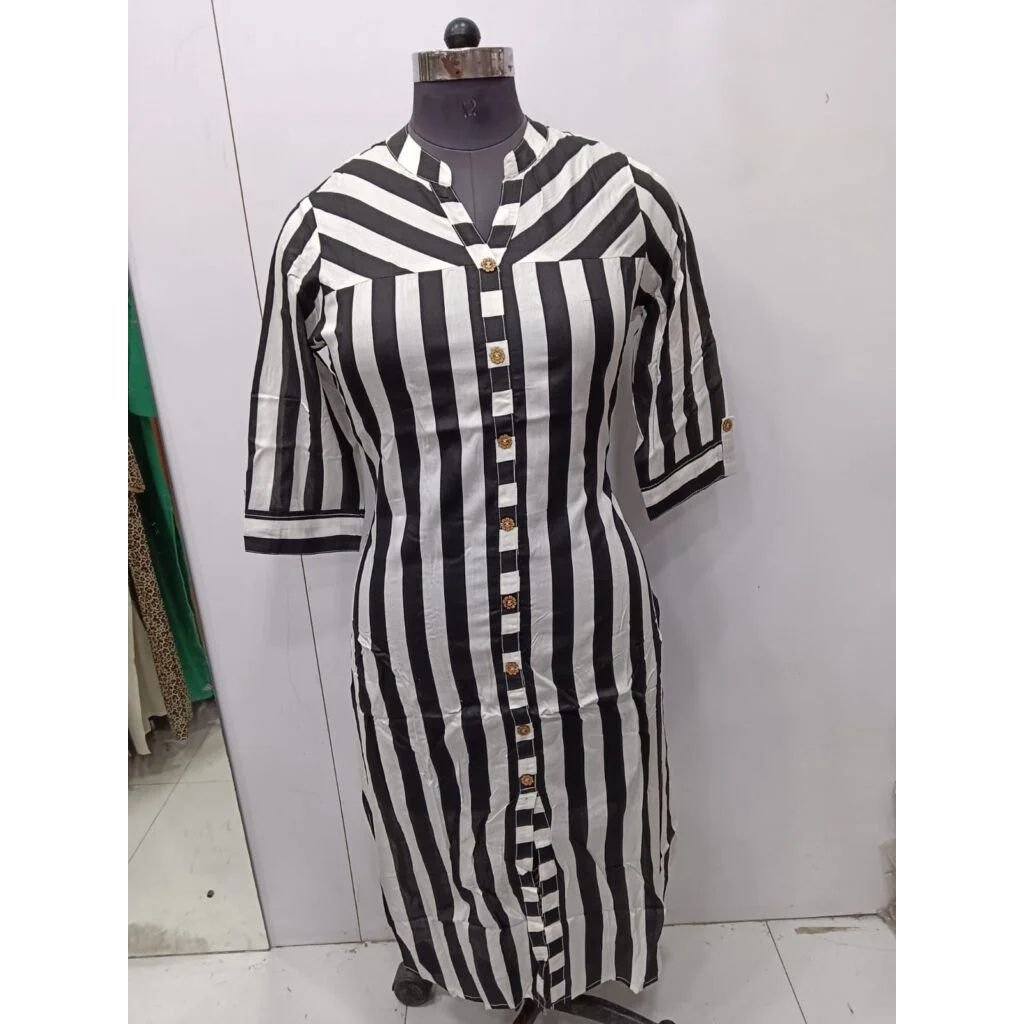 Black Verticle Striped Kurti For Women