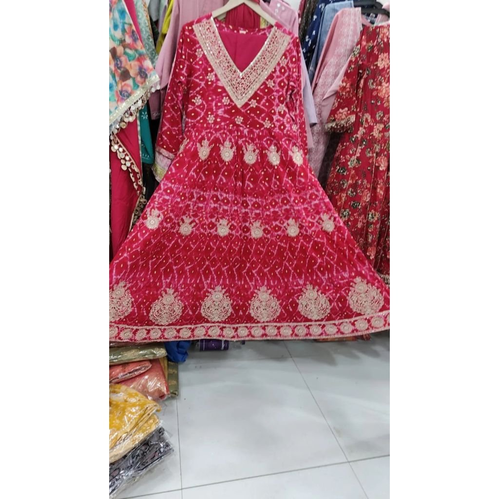 V- Neck Printed Anarkali Kurta