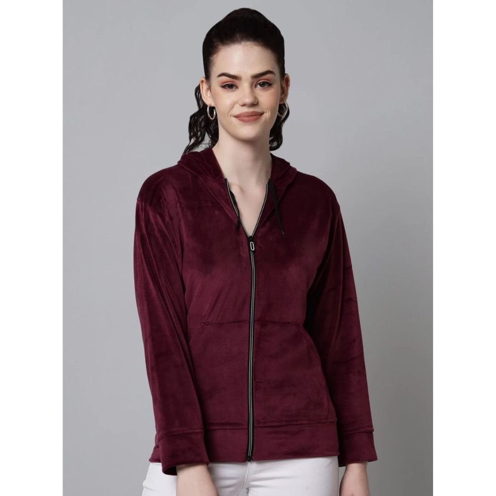 Velvet Women Jacket Hoodies(Maroon)