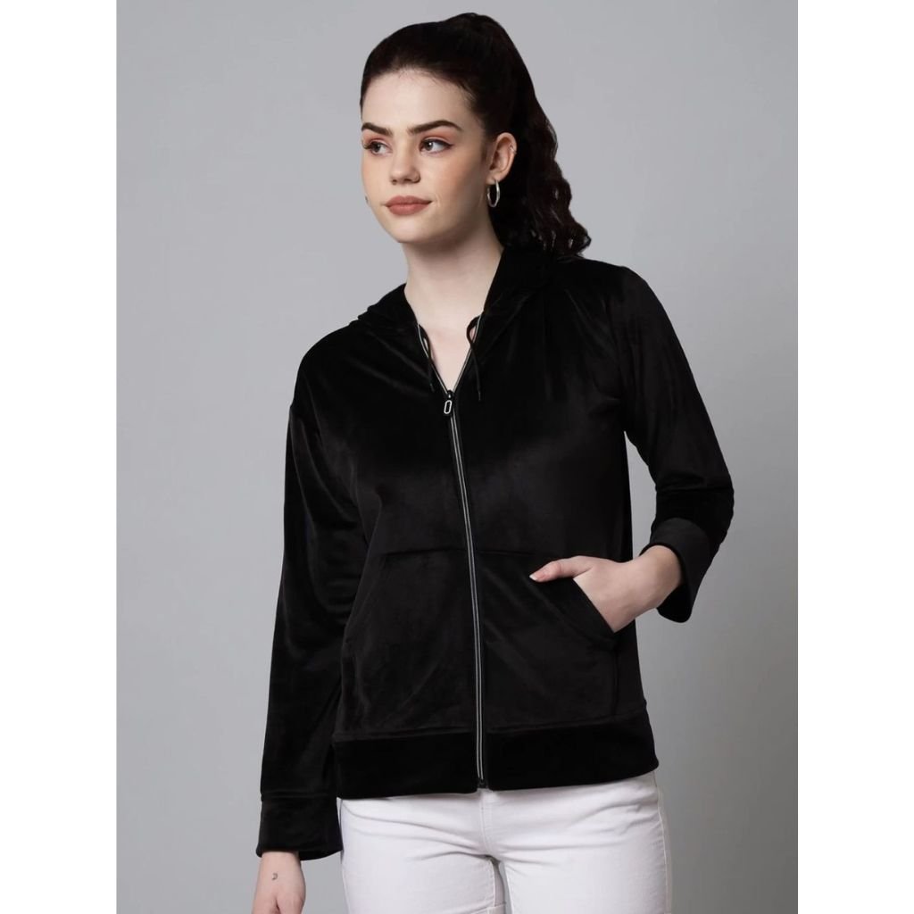 Velvet Women Jacket Hoodies (Black)