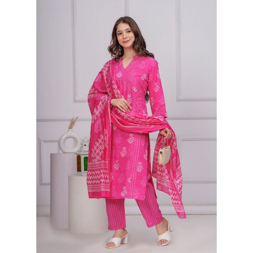 Cotton Suit with Cotton Chunni(Pink)