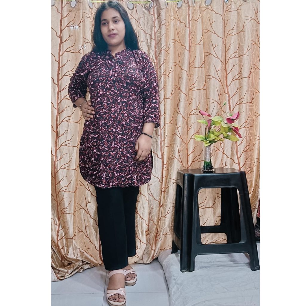 Women’s Floral Printed Maroon Kurta