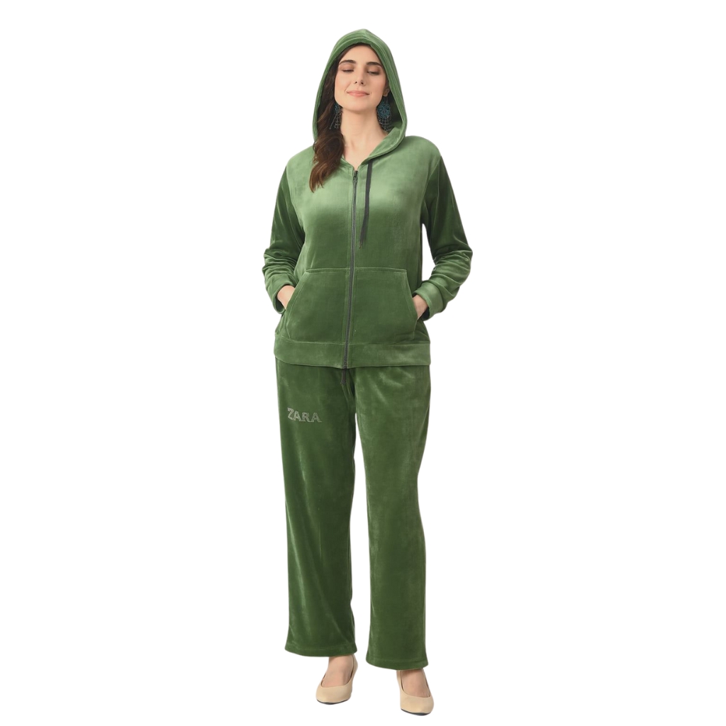 Women’s Velvet Tracksuit Set | Zip-Up Hoodie & Jogger Pants | Soft Winter Lounge Wear