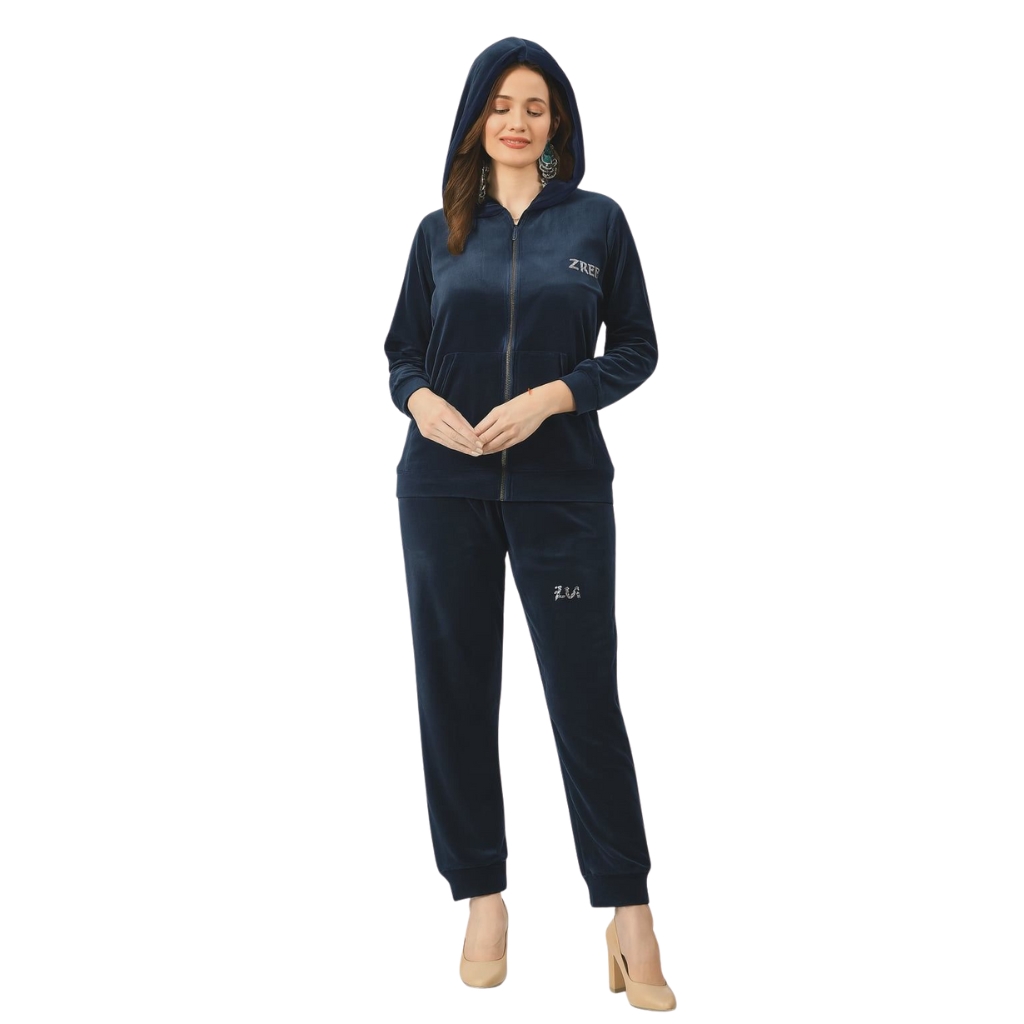 Women’s Velvet Tracksuit Set | Zip-Up Hoodie & Jogger Pants | Soft Winter Lounge Wear