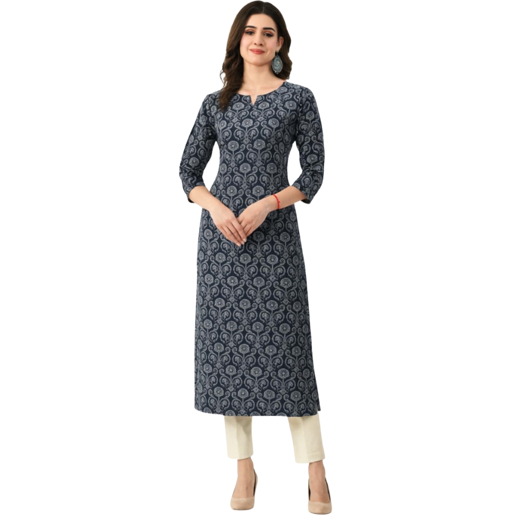 Women’s Cotton Printed Straight Kurti | Soft & Breathable 3/4 Sleeve Daily Wear