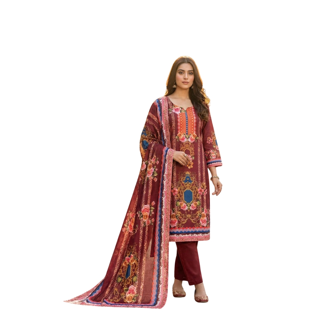 Women’s Woolen Digital Printed Pashmina Suit Set | Winter Wear Kurti Pant with Dupatta | Elegant Ethnic Winter Outfit