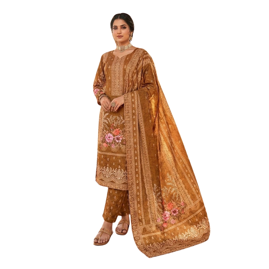 Women’s Digital Printed Woolen Pashmina Suit Set | Winter Wear Ethnic Kurti with Dupatta | Elegant Traditional Look