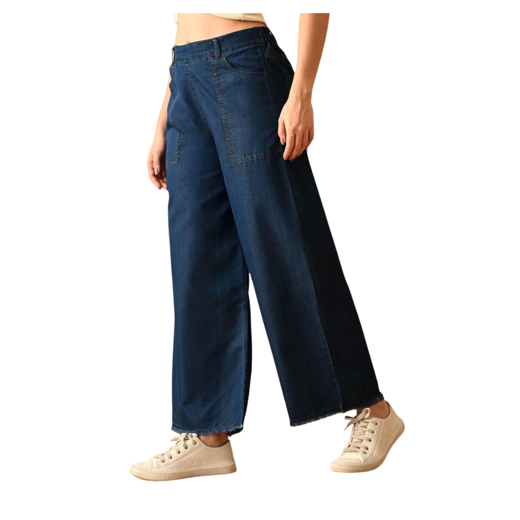 Women’s High Waist Wide Leg Denim Jeans with Utility Pockets | Relaxed Fit Casual Wear Jeans