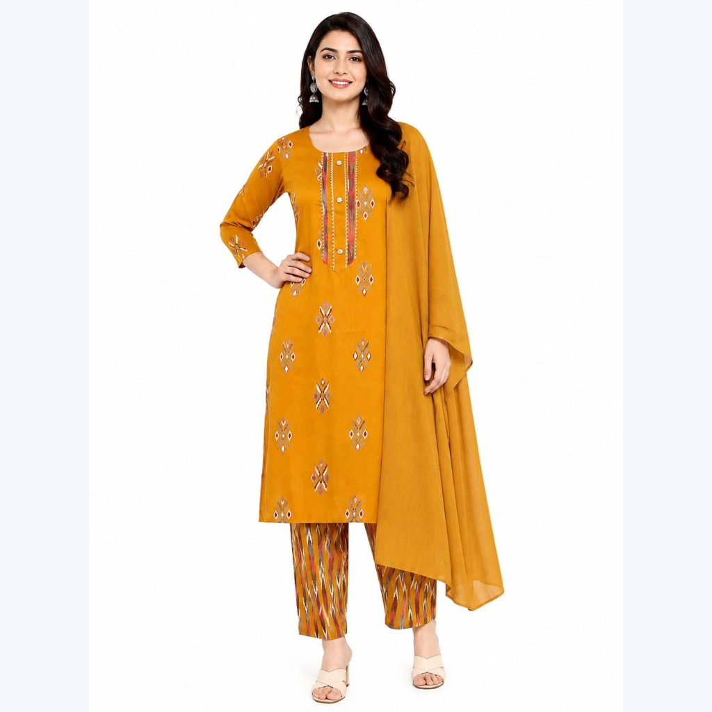 Women Embroidered Rayon Kurta Pant Dupatta Set | Stylish Ethnic Suit Set for Women