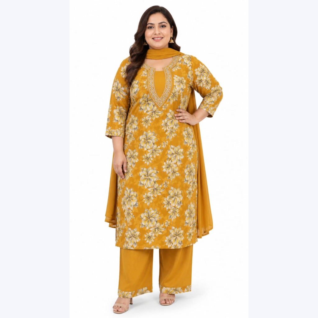 Women Floral Printed Rayon Kurta Palazzo Dupatta Set | Ethnic Straight Kurta Set for Women
