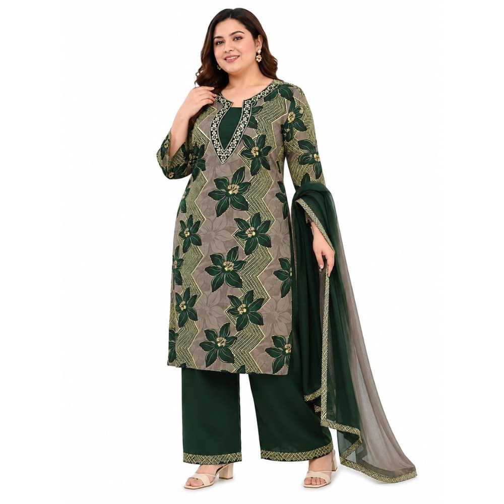 Women’s Floral Printed Kurta Palazzo Dupatta Set | Ethnic Straight Kurta with Wide Leg Palazzo & Chiffon Dupatta | Festive, Casual & Party Wear