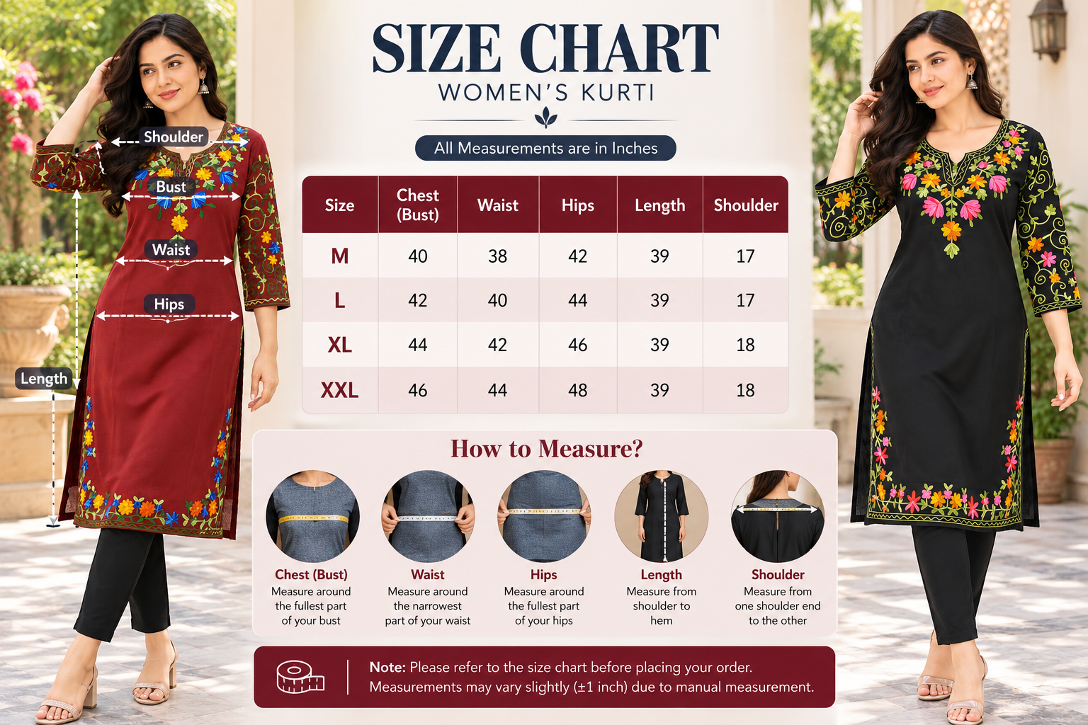 Women’s Kurti Size Chart Guide